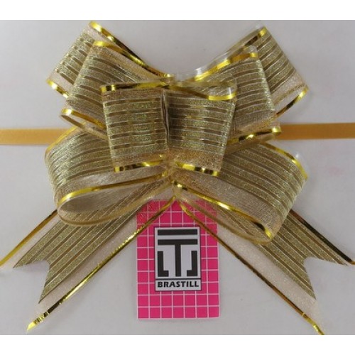 Laço Pronto Pingent Tule Listra Ouro 3cm x 45cm